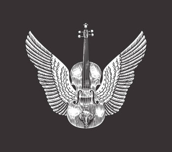 Poster Violin with wings. Hand Drawn grunge