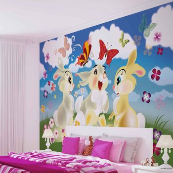 Ταπετσαρία τοιχογραφία  Rabbit Bunny Butterflies Flowers