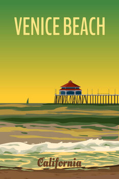 Tričko Retro California Venice Beach travel poster sunset