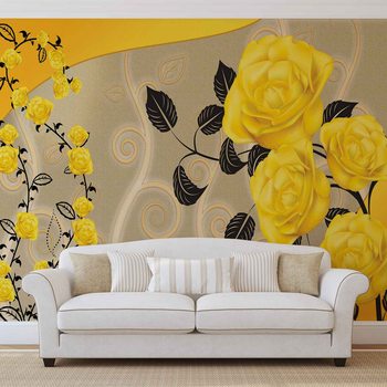 Ταπετσαρία τοιχογραφία  Roses Yellow Flowers Abstract