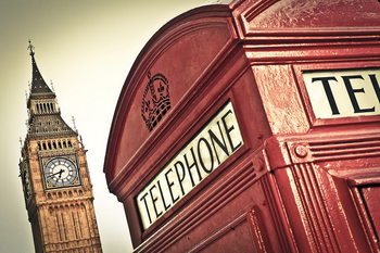 Skleněný Obraz Londýn - Big Ben a červená telefonní budka