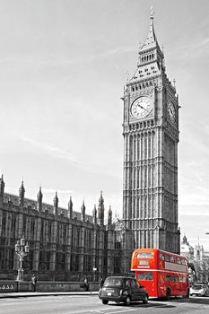 Skleněný Obraz Londýn - Big Ben a červený autobus