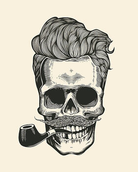 Tričko Skull. Hipster  silhouette with mustache,