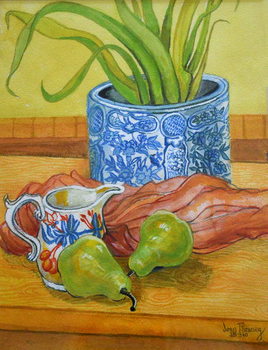 Stampa su tela Blue and White Pot, Jug and Pears, 2006