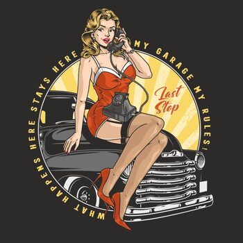 Quadro su tela Car maintenance colorful vintage poster