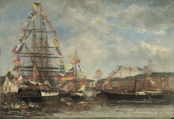 Quadro su tela Festival in the Harbour of Honfleur, 1858