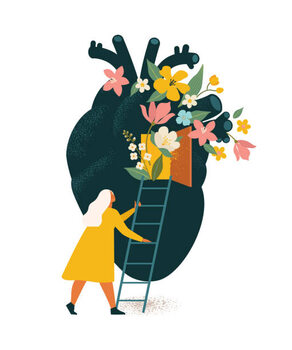 Quadro su tela Huge anatomical heart with open door.