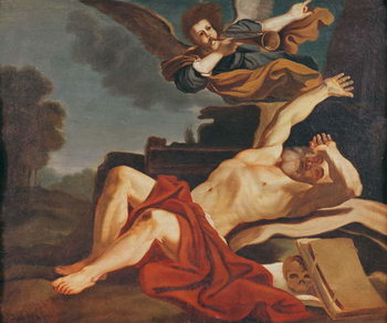 Stampa su tela The Awakening of Saint Jerome, a copy after the work by Giovanni Francesco Barbieri