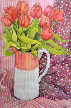 Stampa su tela Tulips in a Pink and White Jug,2005