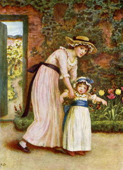 Stampa su tela 'Two girls in a garden',  by Kate Greenaway