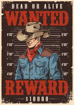 Quadro su tela Wanted bandit vintage poster colorful