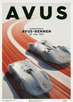 Stampa d'arte Mercedes Benz & Auto Union - Silver - Avus - 1937 - Poster