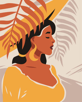 Samolepka Summer African woman retro tropical background paint hand drawn contemporary art poster vector flat illustration