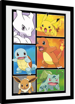 Pokemon - Starters Glow Poster encadré, Tableau mural