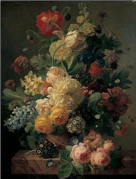 Flowers in a vase on a marble console table, 1816 Reproduction de Tableau