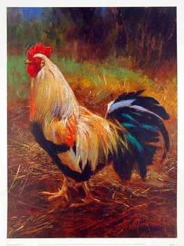 Reproduction d'art White and Green Rooster