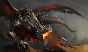 Tablou pe pânză knight fighting dragon