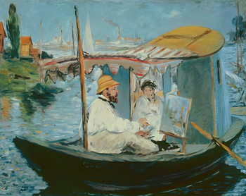 Tablou pe pânză Monet in his Floating Studio, 1874
