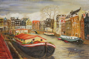 Tablou pe pânză Red House Boat, Amsterdam, 1999