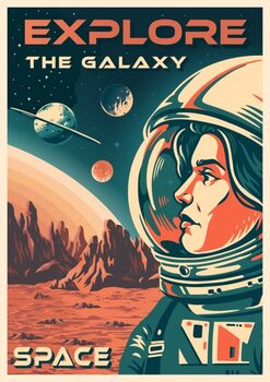Tablou pe pânză Woman astronaut vintage flyer colorful