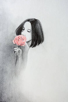 Tableau sur toile A girl who smells the flowers