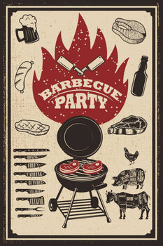 Tableau sur toile Barbecue party flyer template. Grill, fire,