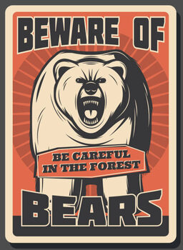 Tableau sur toile Beware of wild bear hunting season retro poster