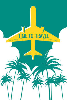 Tableau sur toile Plane in the sky, take-off, palms,