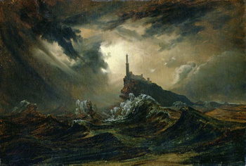 Stormy sea with Lighthouse Tableau sur Toile