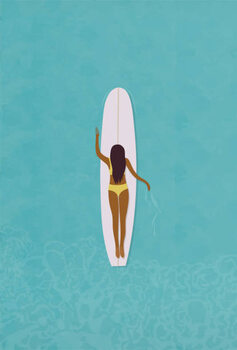 Tableau sur toile Surfer girl in bikini puddle out