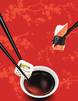 Tableau sur toile Sushi Template Or Background With Sakura