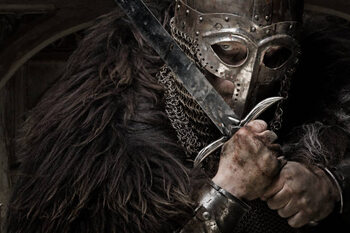 Tableau sur toile Sword wielding bloody viking warrior wearing