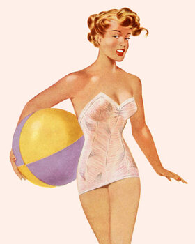 Tableau sur toile Woman in Bathing Suit Holding a Beach Ball