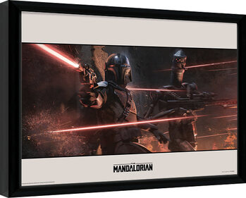 Uokvireni poster Star Wars: The Mandalorian - Battle