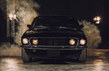 Vászonkép Classic black car in garage