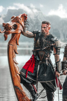 Samolepka Viking Warrior sailing on a fjord