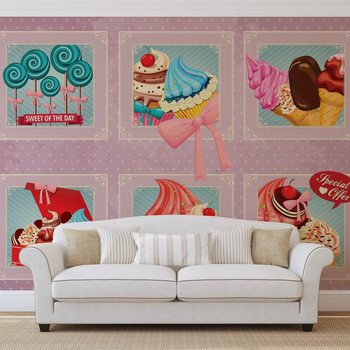 Cupcakes Pink Retro Wallpaper Mural
