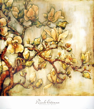 Umělecký tisk White magnolia on Blue Linen