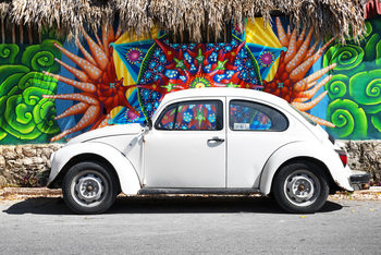 Εκτύπωση τέχνης κατόπιν ζήτησης  White VW Beetle Car in Cancun