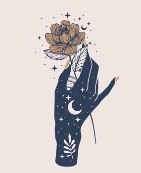 Samolepka Witch hands holding mystic flower.