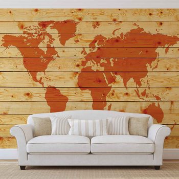 Ταπετσαρία τοιχογραφία  World Map Wood Planks