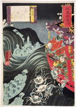 Vægklistermærke Yoshitsune, with Benkei and Other Retainers in their Ship Beset by the Ghosts of Taira