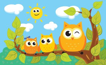 Ταπετσαρία τοιχογραφία Owls Tree