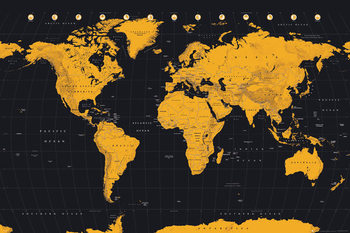 World Map - Gold World Map Плакат