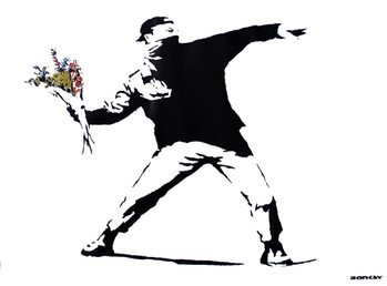 Плакат Banksy street art - graffiti throwing flowers