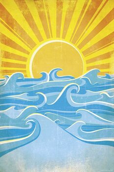 Плакат Sea Waves and Yellow Sun