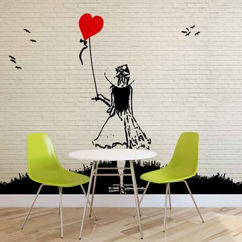 Brick Wall Heart Balloon Girl Graffiti фототапет