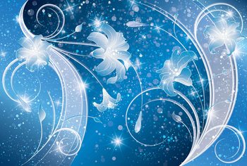 Blue Silver Floral Abstract Фотошпалери