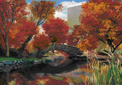 Gerahmtes 3D-Poster Central park - seasons