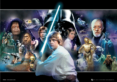 Ingelijste 3D-poster STAR WARS - cast